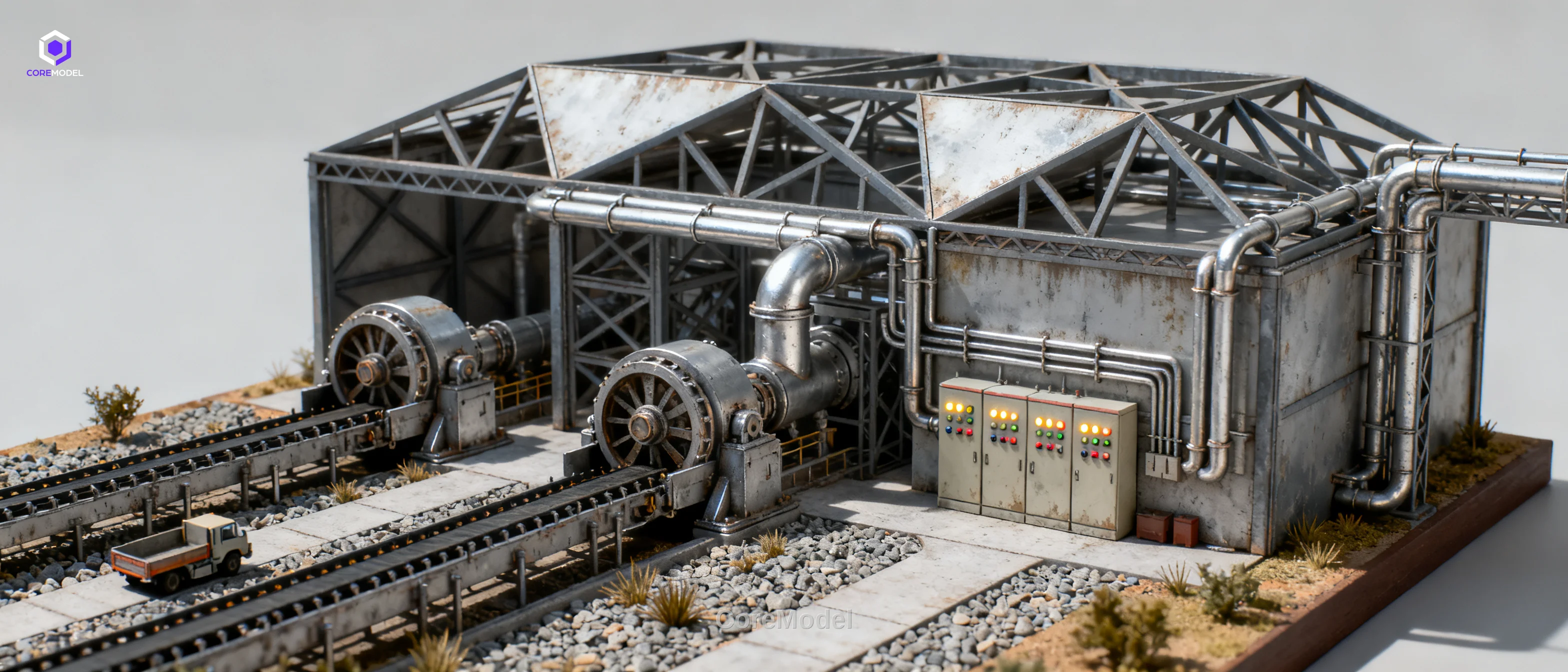 Custom scale model of an industrial facility with detailed equipment and landscaping by CoreModel