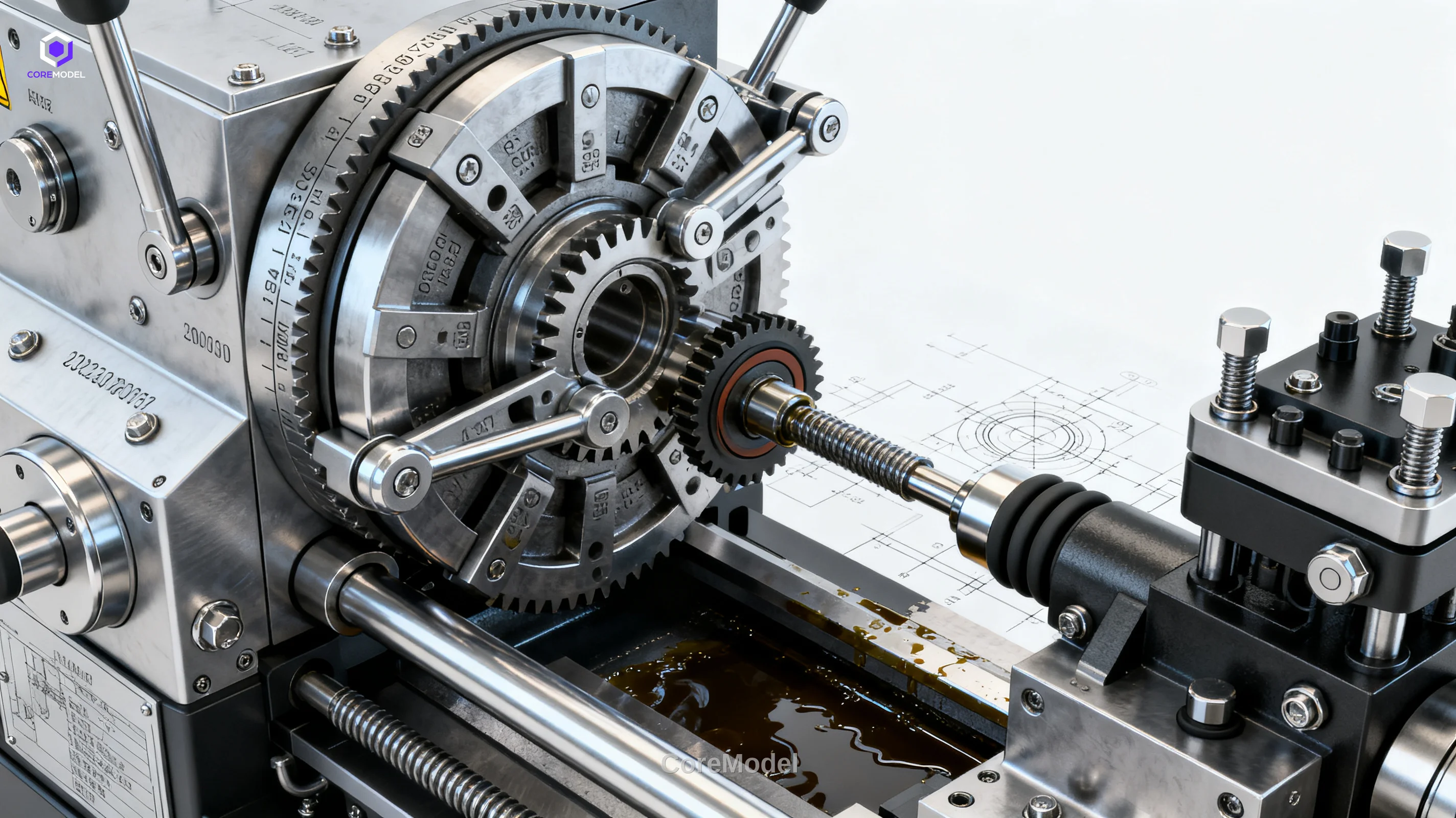 Precision machine scale model of industrial manufacturing equipment with intricate mechanical details
